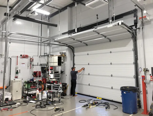 Naugatuck Garage Door Repair certified technician performing commercial door repair at a Naugatuck business facility