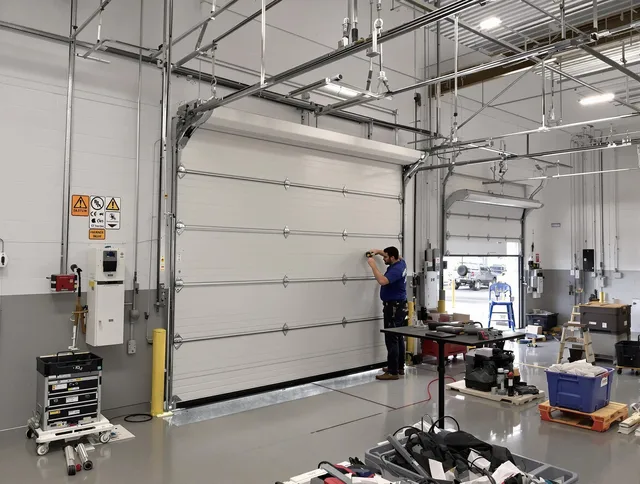 Commercial garage door repair being performed by Naugatuck Garage Door Repair expert in Naugatuck