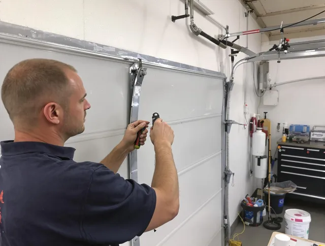 Before and after garage door dent repair by Naugatuck Garage Door Repair in Naugatuck