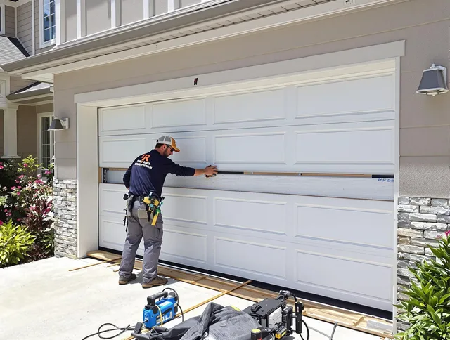 Naugatuck Garage Door Repair team performing complete garage door replacement at Naugatuck residence