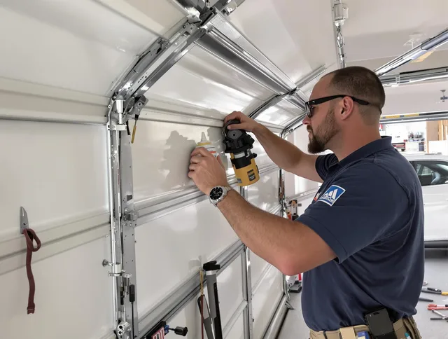Naugatuck Garage Door Repair technician quieting a noisy garage door in Naugatuck