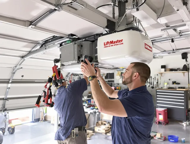 Naugatuck Garage Door Repair technician performing advanced diagnostics on garage opener in Naugatuck