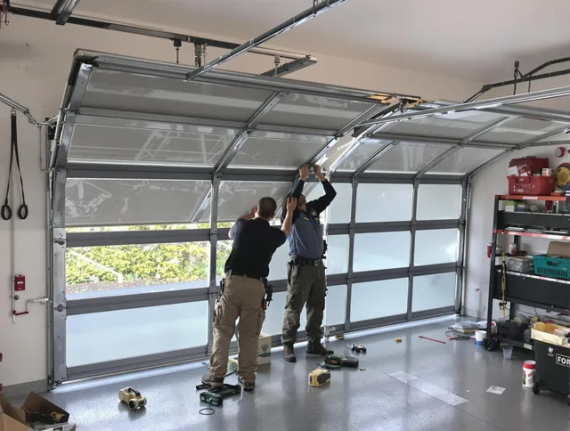 Naugatuck Garage Door Repair expert performing precise panel replacement on Naugatuck garage door